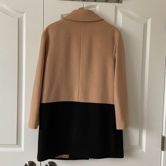 NWOT TALBOTS Black & Beige Color-Block Wool Coat - Size 8P - Picture 2 of 9